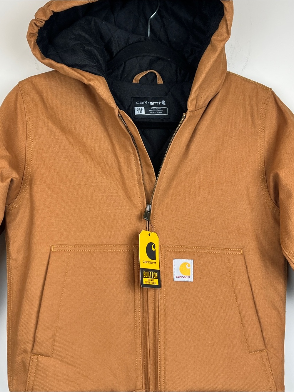 NWT Carhartt Kids' Canvas Full-Zip Hooded Insulated Jacket Brown Small 7-8 - Picture 5 of 12